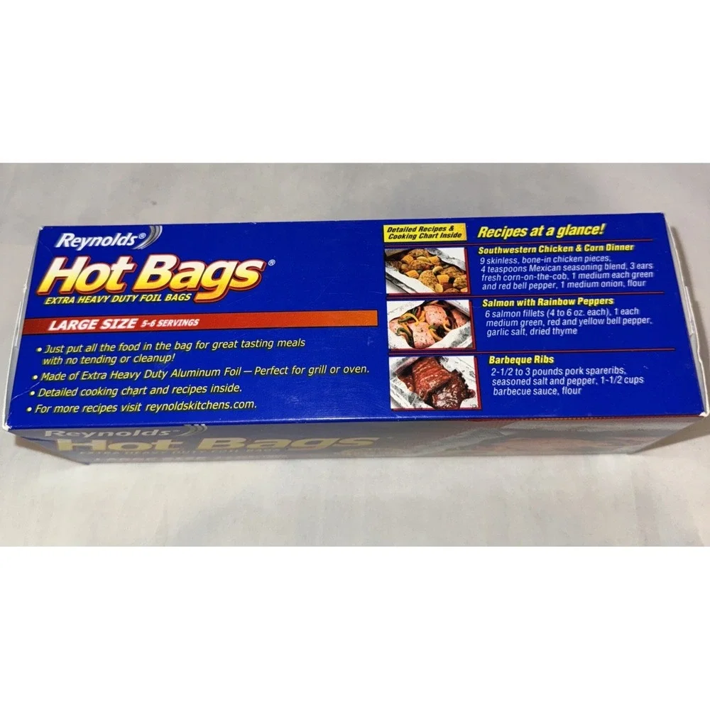 Reynolds Hot Bags x3 Large Extra Heavy Duty 5-6 Serving Foil Bags Grill Oven NEW